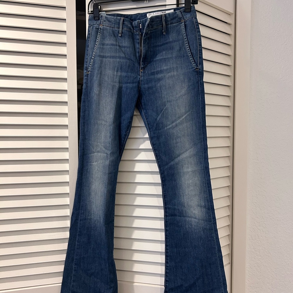 rag & bone Blue Flare Wide Leg Jeans